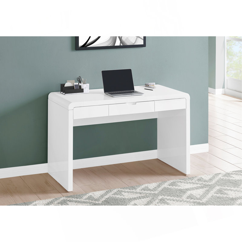 Bureau d'ordinateur, bureau personnel, ordinateur portable, tiroirs de rangement, L 48 po, travail, stratifié blanc brillant, contemporain, moderne
