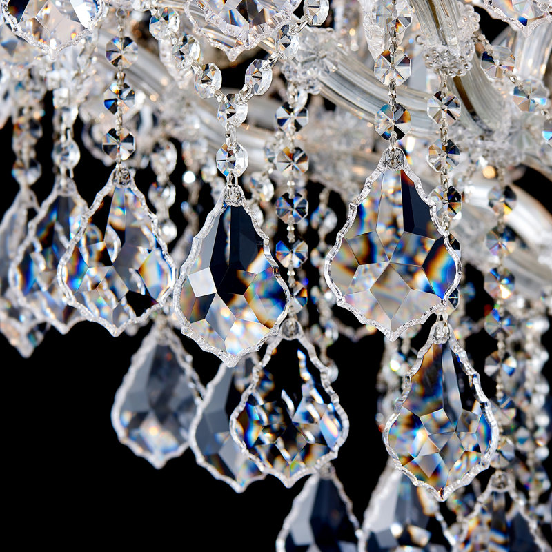 Lustre gradué en cristal 24 lumières Humnah, H 46 po x l 35,4 po x P 35,4 po, Argent