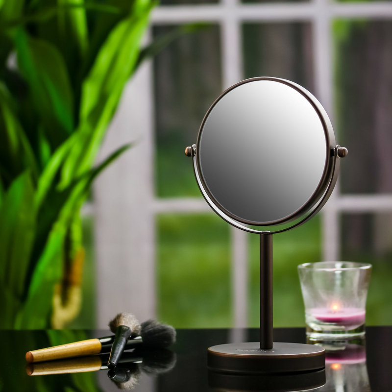 OVENTE 6'' Tabletop Makeup Mirror with 1X/7X Magnification, 360° Swivel Design, Double-Sided Free-Standing Vanity Mirror Perfect for Dresser, Bedroom and Office Desk, Antique Bronze MNLT60ABZ1X7X