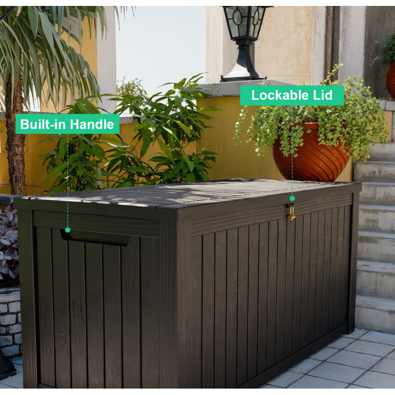 Boîte de rangement extérieure, boîte de rangement de 180 gallons, grand bac de rangement en résine imperméable et résistant aux rayons UV