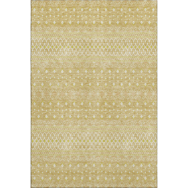 Premium Machine Washable Prisco Gold Rug, Rectangle 9' x 12'