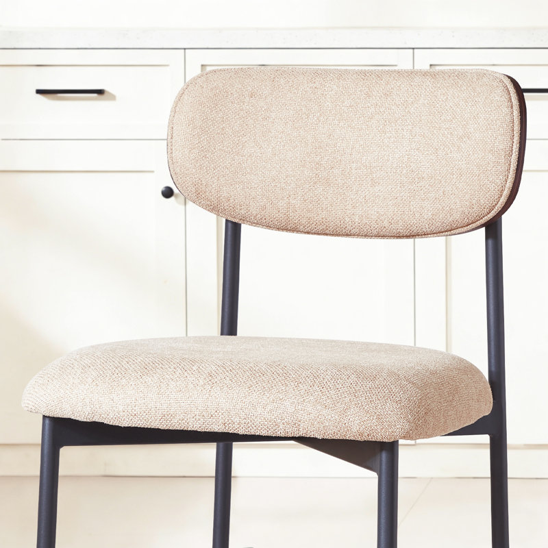 Ensemble de 2 chaises de salle à manger en tissu, chaises de cuisine rembourrées sans dossier avec dossier en grain de bois, chaises de salle à manger modernes avec dossier incurvé et pieds en métal