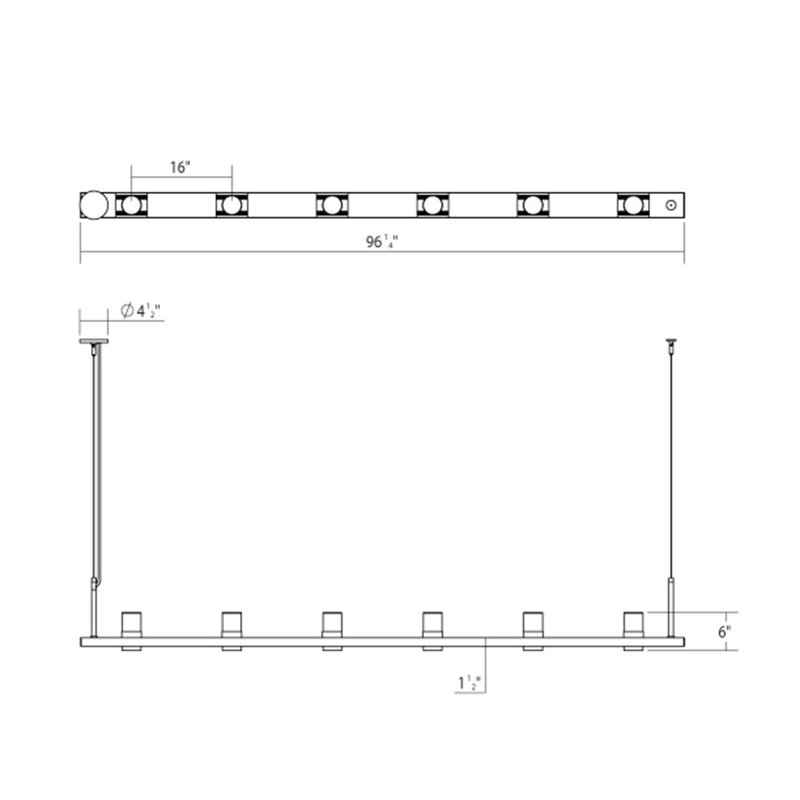 Intervals® 6 - Light LED Pendant, 11.5" H x 96.25" W x 4"D, Clear, White