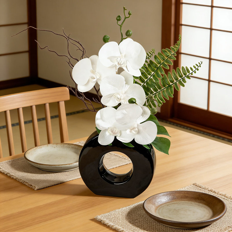 Arrangement floral en soie artificielle en pot d'orchidée artificielle pour bureau à domicile