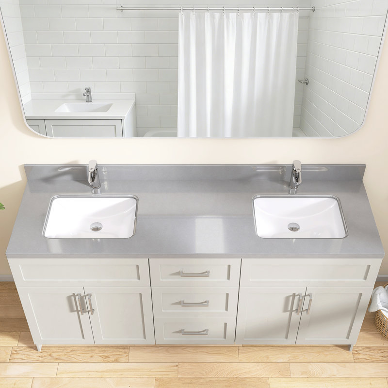 Lavabo de salle de bain rectangulaire encastré en céramique gris l 66 po x P 22 po Dosseret en H et trou de robinet pré-percé simple