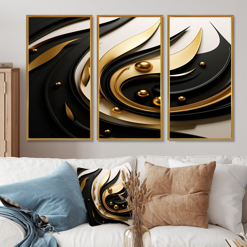 Gold Core Minimal Gold Streams - ensemble d'art mural paysage urbain, Cadre flottant doré, H 28 po x l 36 po x P 1 po