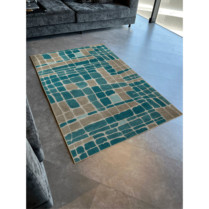 Tapis beige en polypropylène à imprimé numérique Bethesde, Tapis de couloir 3 pi 4 po x 8 pi 3 po