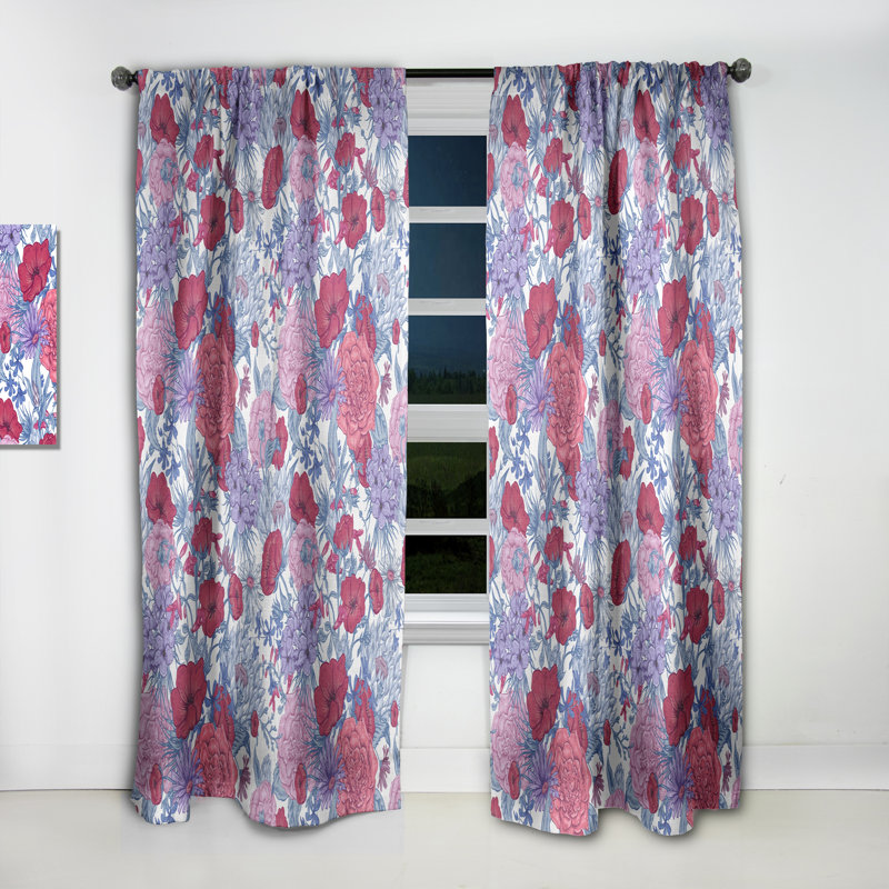 Panneau simple de rideau occultant floral, L 52 po x L 90 po