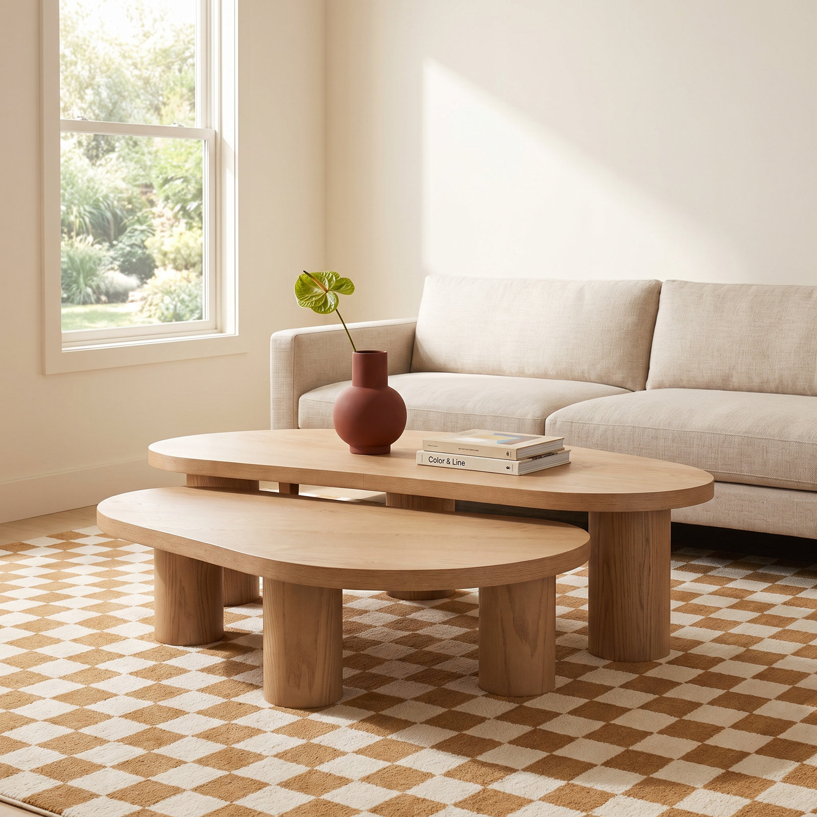 60" Oak Nesting Coffee Table