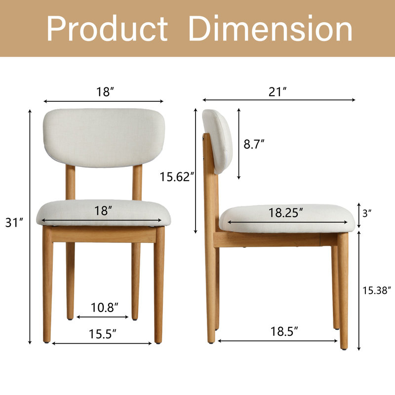 Ensemble de table de salle à manger en bois massif 79 po avec 8 chaises rembourrées Fabirc, Natural Wood, White/Natural Wood