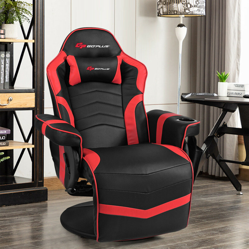 Fauteuil inclinable électrique pivotant de 31,5 po de largeur en simili cuir avec masseur, Simili cuir rouge