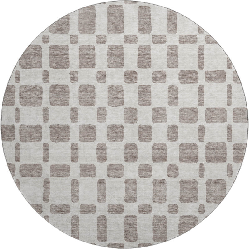 Premium Machine Washable Prisco Taupe Rug, Round 8'