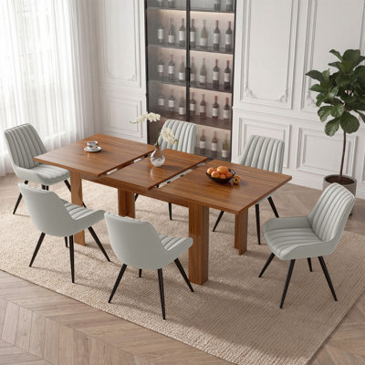 Ensemble de table de salle à manger rectangulaire extensible 7 pièces avec 6 chaises rembourrées Fecteau Modern Farmhouse