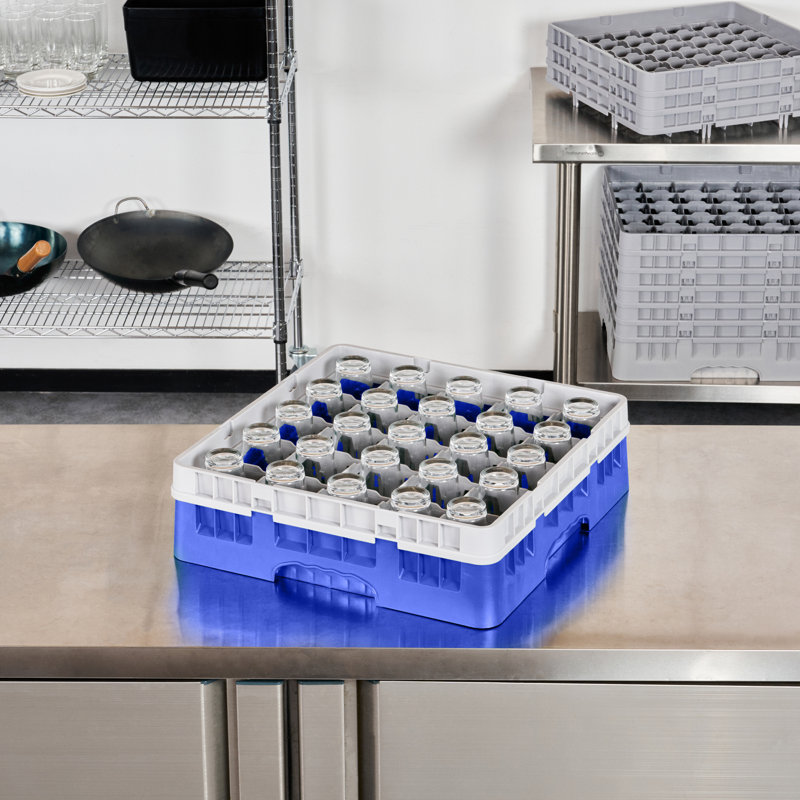  Support en verre Clean Tek Professional à 25 compartiments, 1 plateau robuste et durable, avec 1 rallonge à goutte complète, support en verre bleu pour restaurants, bars, pubs, cafétérias et cuisines domestiques