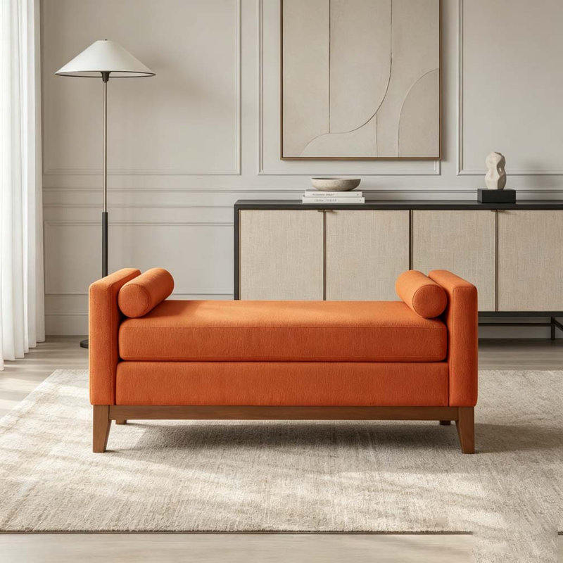 Grand repose-pieds rembourré en tissu avec coussins, Orange
