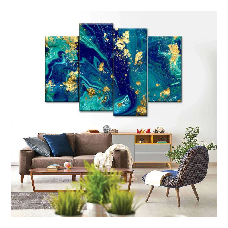Marbre écoulement abstrait 4 pièces, H 22 po x l 36 po x P 1 po