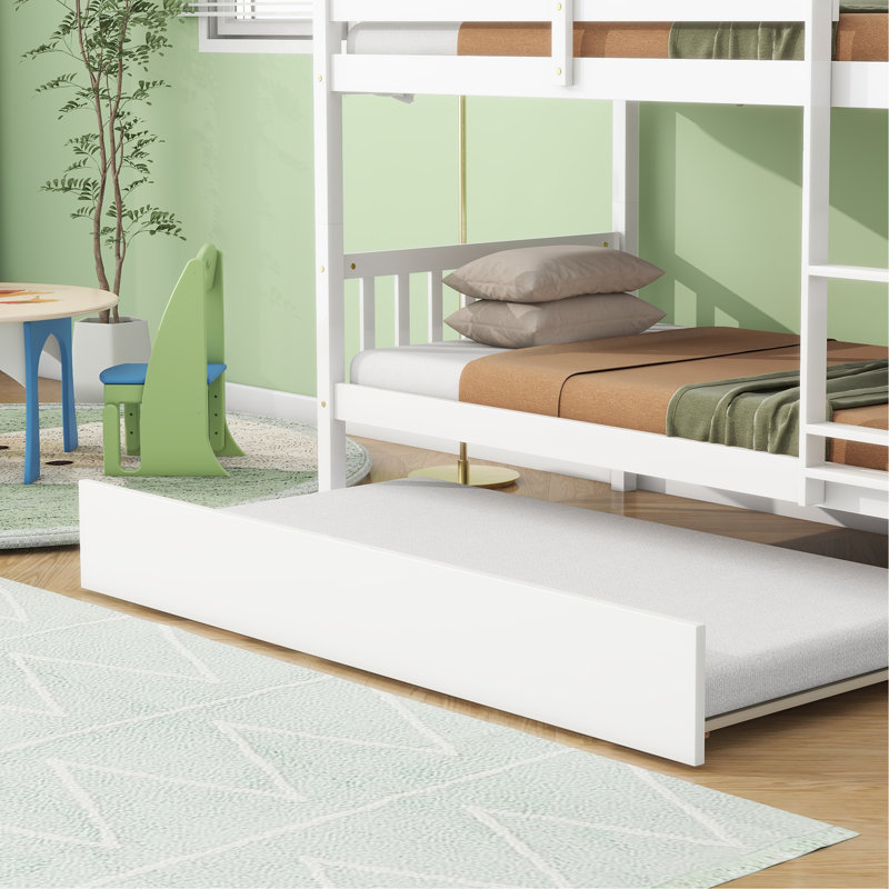 Sotion Kids Bunk Bed with Trundle, White, Twin Over Twin