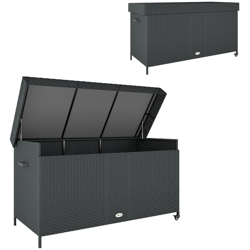 Latitude Run 153cm W 627L Wicker Deck Box with Wheels in Black