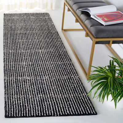 Moustapha Abstract Hand Tufted Wool/Cotton Striped Rug in Ivory/Black