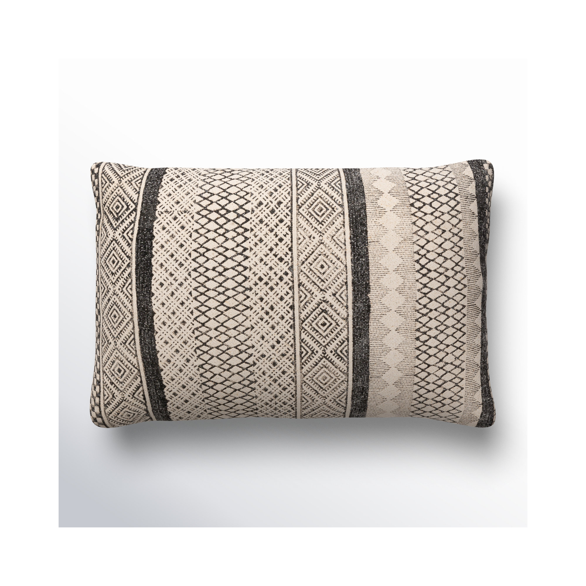 Zetta Geometric Cotton Lumbar Throw Pillow, Beige/Black, Polyester/Polyfill