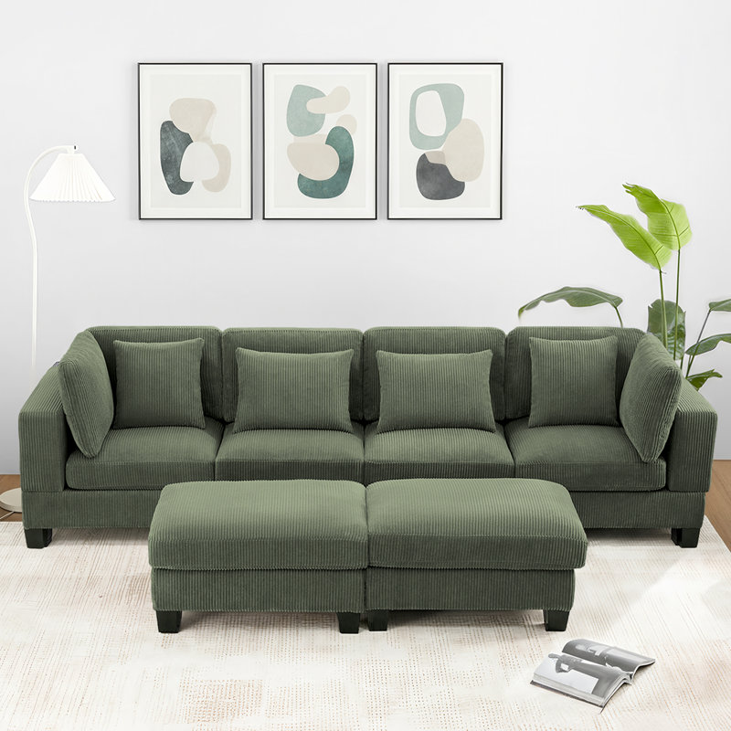 116 "Canapé confortable avec nuage pour canapé-lit Moderne avec canapé-lit profond et repose-pieds, Velours côtelé vert