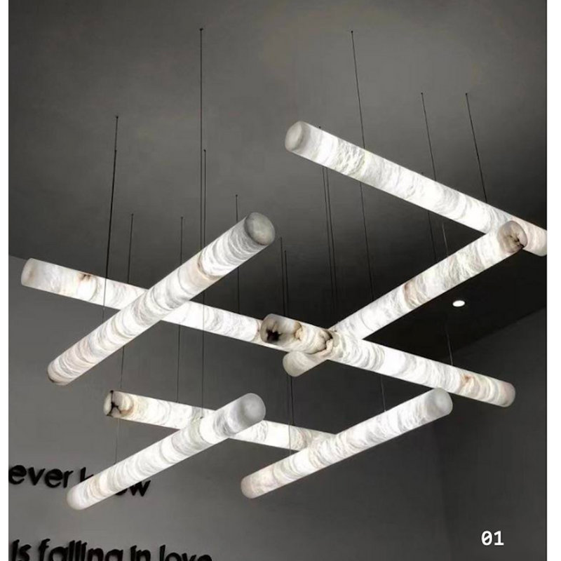 Lustre tubulaire ORIOM Light Messenger | Métal et albâtre à DEL | Fait à la main | Moderne intérieur / extérieur