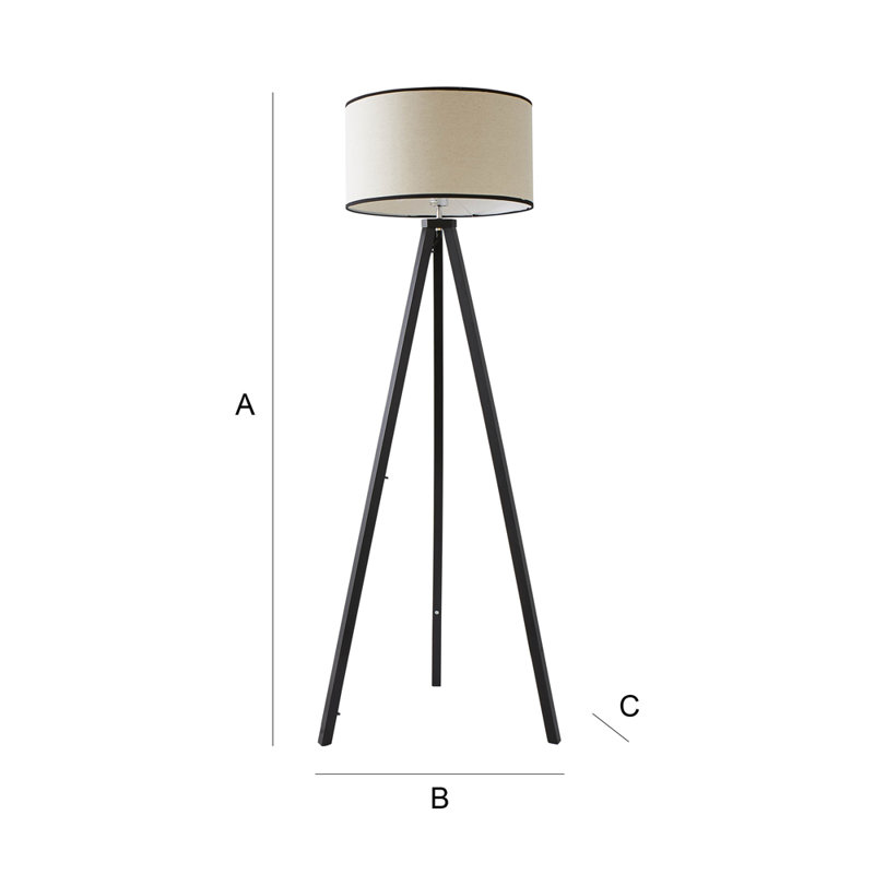 Hannibal 151cm Tripod Floor Lamp, Black, Yes, Natural/Black