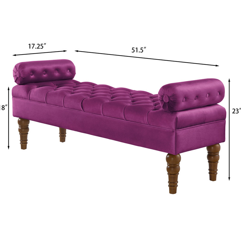 Bedroom Seat - Velvet Fabric Solid Wood Frame Violet Elegant Upholstered Bench For Design, Violet
