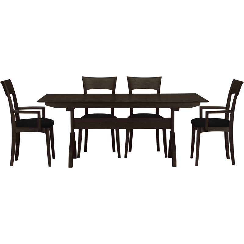Sarah Solid Wood Top Four Leg Dining Set, Smoke Cherry, Ebony Leather
