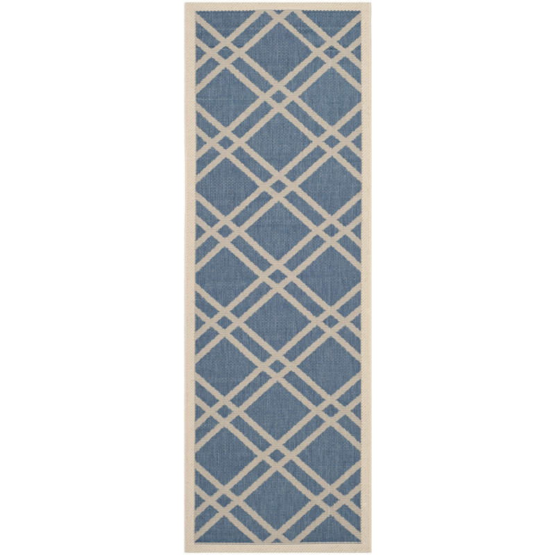 Tapis intérieur / extérieur bleu / beige Arneshia, Tapis de couloir 2 pi 3 po x 10 pi