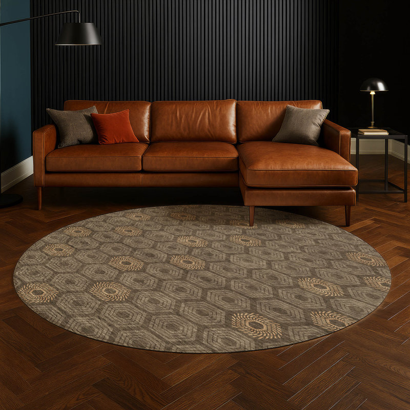 Machine Washable Indoor/Outdoor Chantille ACN2559 Geometric Rug, Round 8', Chocolate