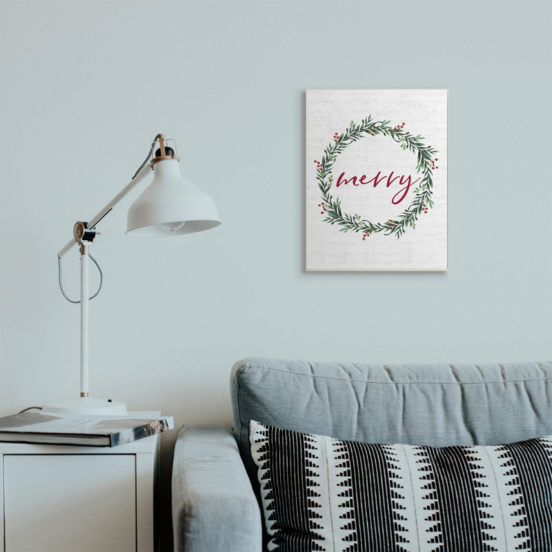 «Red Merry Text Festive Country Holiday Wreath» par Lettered and Lined - impression d'art textuel, Plaque murale