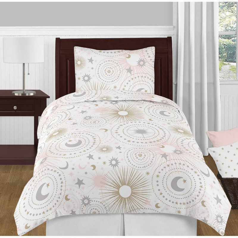 Blush Pink and Gold Celestial Twin Microfiber Bedding Set