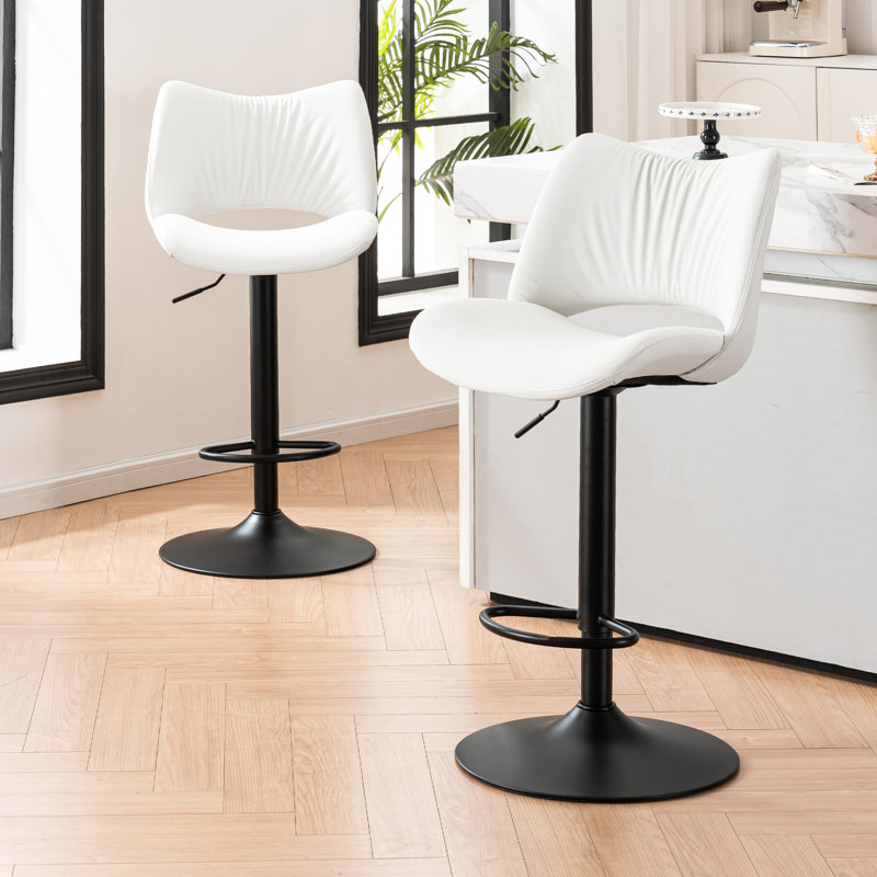 Swivel Faux Leather Upholstered Barstools Adjutable Height Counter Stool with Metal Frame, White