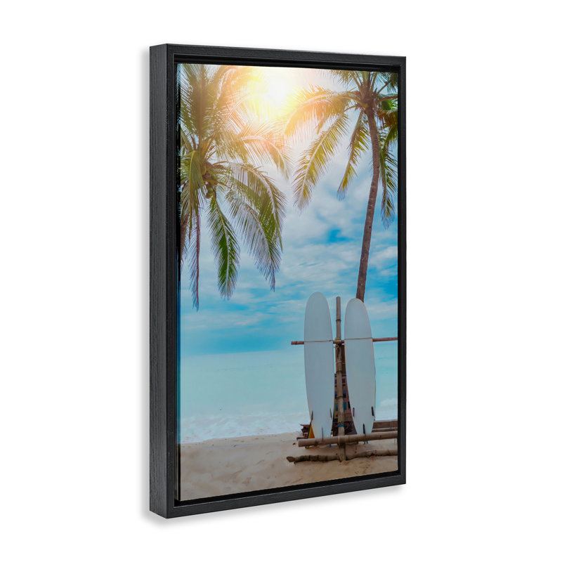 Surf For Two at Sunrise Floating Frame, design by LSR Design Studio, Jet Black Floater Frame, 25" H x 17" W