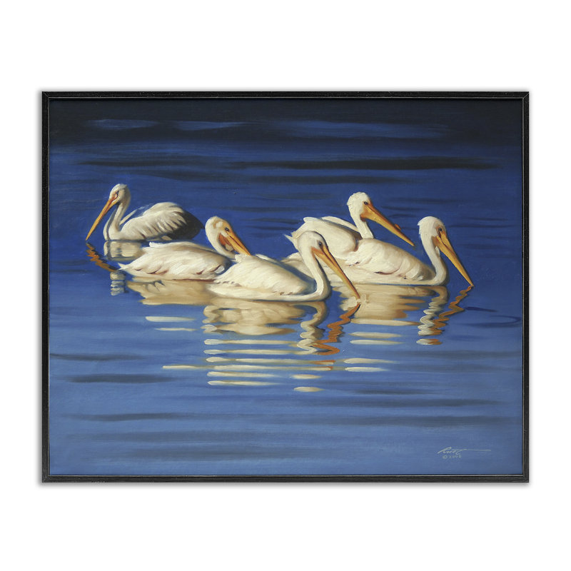 «Pelican Flock Lake», estampe numérique par D. Rust, Giclée encadrée noir minuit, H 11 po x l 14 po