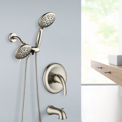 Classic Single Handle 6 Function Rain Shower Head With Handheld And Tub Spout - Wall Mounted, Spray Modes (power Rain, Pulse Massage, Power Fog, Water Saving), Corrosion , Brushed Nickel Holes, All