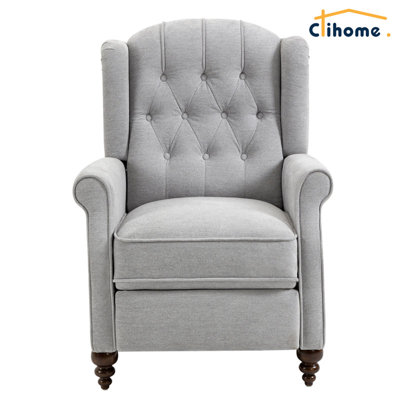 Gray Velvet Upholstered Recliner with Button Tufting