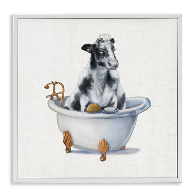 Vache laitière dans une baignoire à la ferme par Donna Brooks - Peinture sur toile