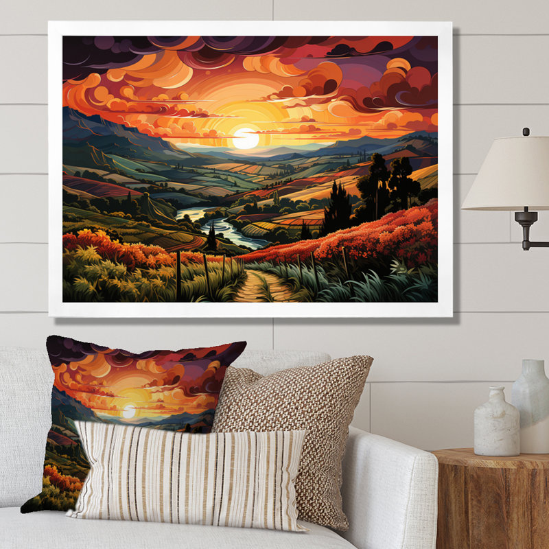 «Green Orange Vineyard Rows Of Ruby II», reproduction sur toile, H 34 po x l 44 po x P 1,5 po, Cadre photo blanc