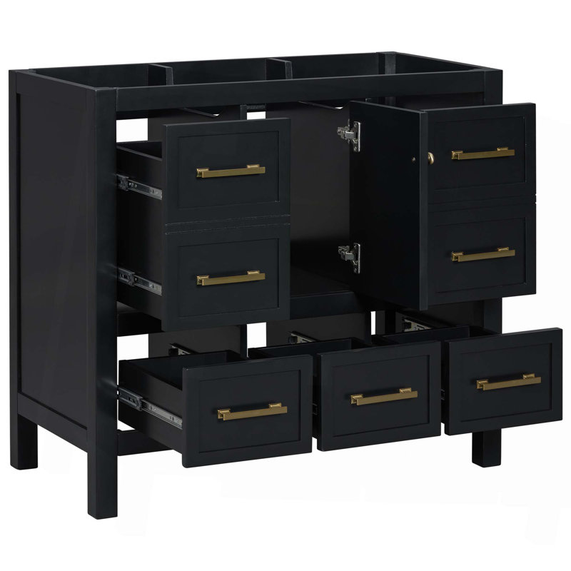 Meuble-lavabo de 36 po sans lavabo, armoire de rangement en bois massif, meuble-lavabo autoportant avec 5 tiroirs et portes à fermeture douce