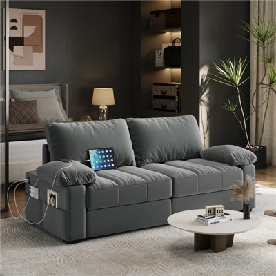  79'' W Upholstered Sofa Velvet Couch with USB Charging Ports