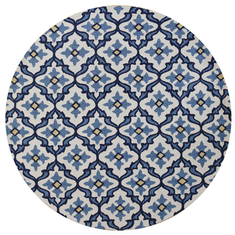 Edinburgh Blue Moroccan Handmade Indoor Outdoor Area Rug, Round 7'6"