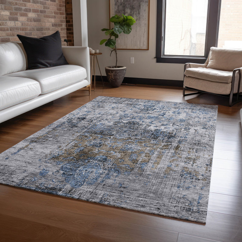 Anna Blue Washable Indoor-Outdoor Rug - , 10' x 14'