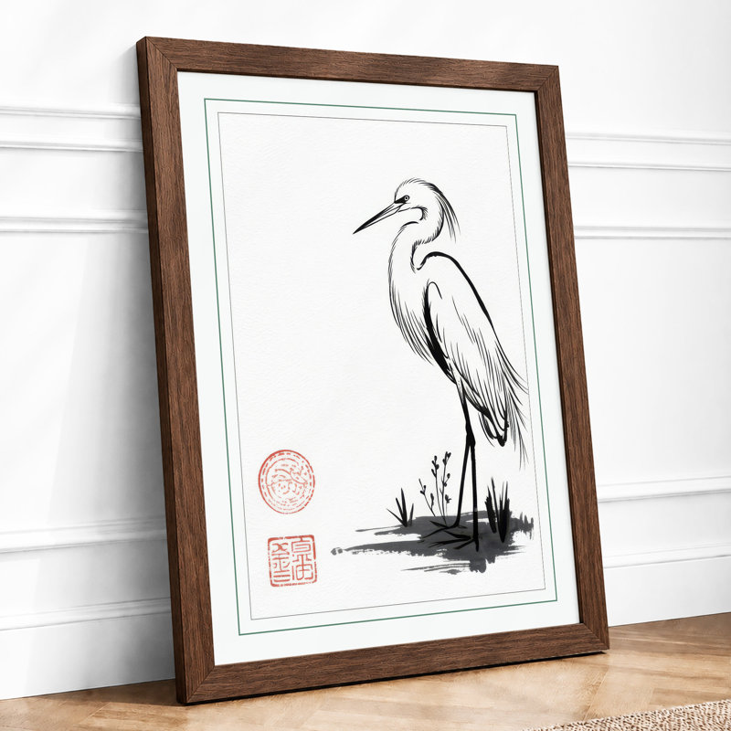 Standing Egret Japandi - Print, Walnut, A3 - 42.0 x 29.7 cm