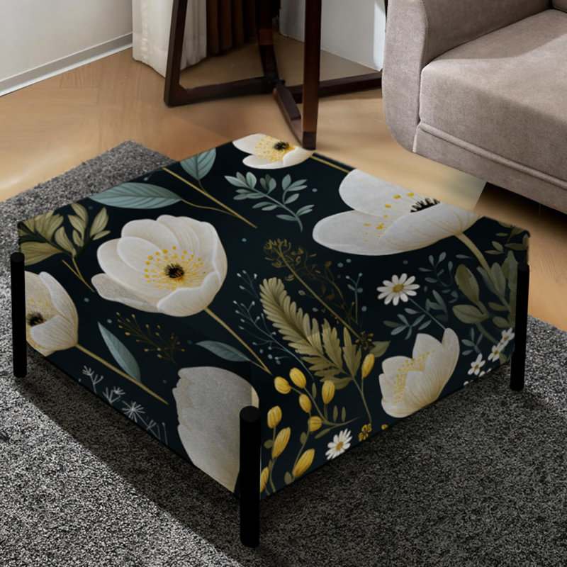 Simplicité en fleurs scandinaves blanches - Grand repose-pieds carré floral