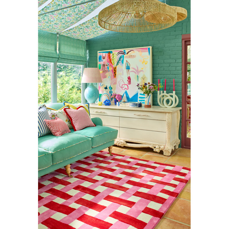 Hand Tufted Wool Geometric Area Rug in Coral/Rose, Rectangle 5'7" x 7'10"