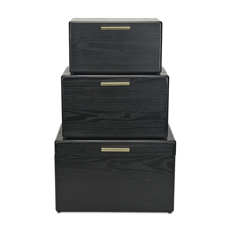 Sable Set of 3 Trunks with Gold Handles, Black