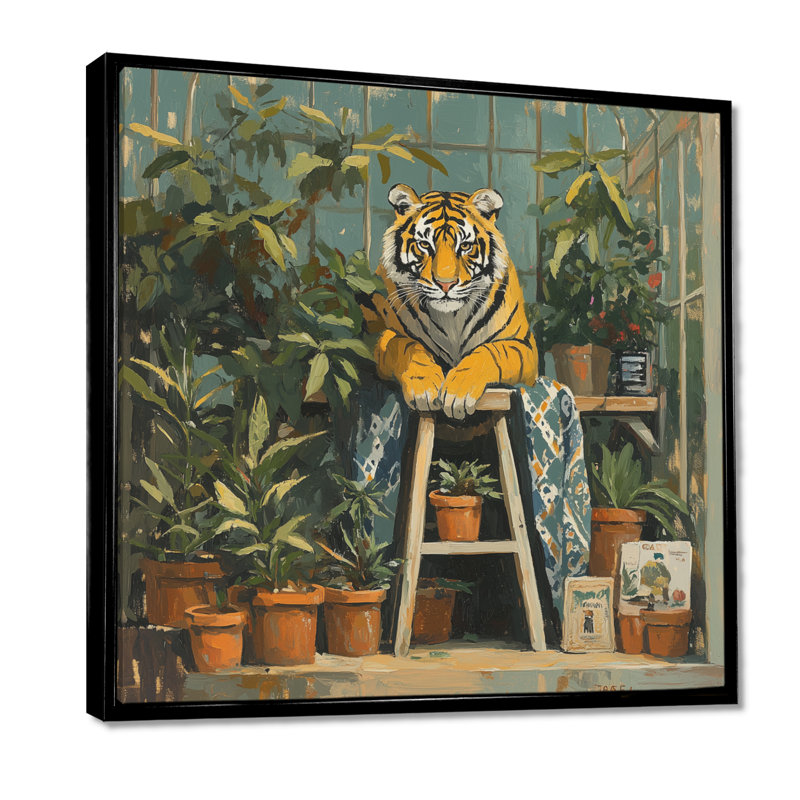 Repose-échelle de serre - Tableau encadré Tigre, H 24 po x l 24 po, Cadre flottant noir