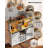 55'' Coffee Bar Cabinet, Sliding Barn Door Buffet Cabinet, 2-Tier Wine Rack,  Power Outlet, LED Light